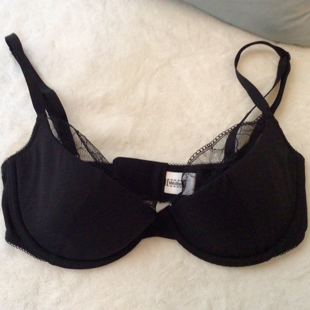 Wolford black cotton Demi bra with lace detail, 34C